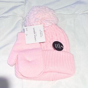 ⭐️bundle 3/$6 
Laura Ashley Soft Pink Pom-Pom Hat and Mittens 2-4T NWT